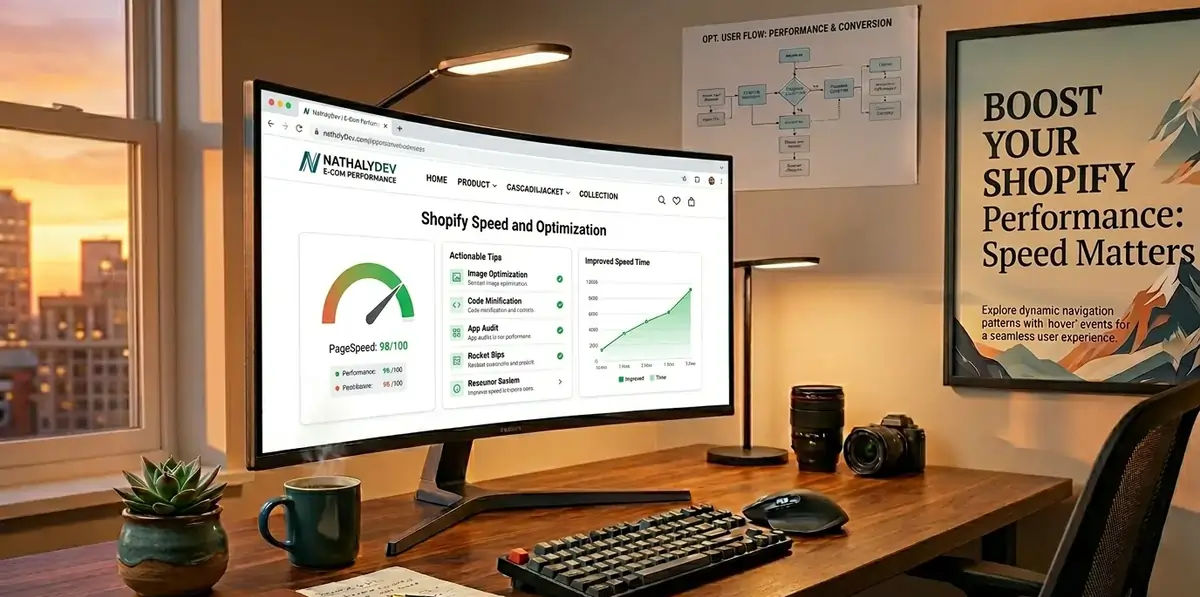 Shopify performance optimization dashboard showing speed metrics